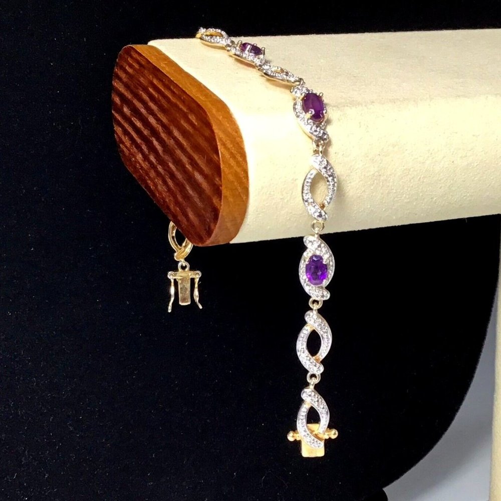 Ross Simons Amethyst Sterling Silver Bracelet 6.9g 6mm Size 7